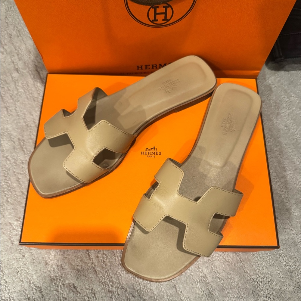 Hermès Tan Slide Sandals